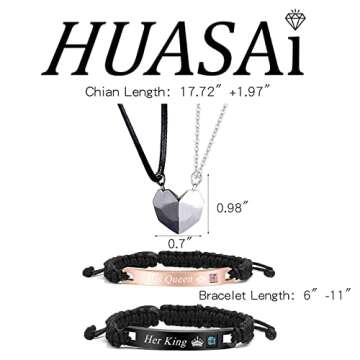 Couple Necklaces Bracelets Set Matching Heart Necklaces for Bf Gf Moon Sun Necklaces for Couples Jewelry Long Distance Relationship Bracelets Promise Bracelets Couples Gifts Ideas Couples Christmas