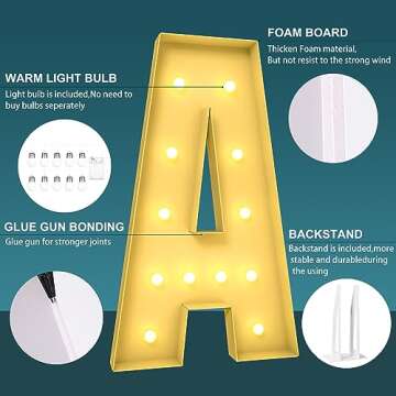 YOSWPP 4FT Large Marquee Light Up Letters Numbers Giant Mosaic Balloon Frame,Wedding Backdrop Decoration Anniversary Decoration Foam Board (4FT,N)