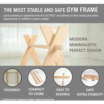 Nursery Furniture - Wooden Baby Gym Frame, Wood Baby Gym, Handmade in Eastern Europe - Natural Eco-Friendly, Rack, Foldable Furniture, Hanging Bar, Wood Baby Play Gym Bar, Organic