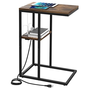 Yoobure C Shaped End Table with Charging Station for Living Room, Bedroom, Sofa Table with USB Ports...