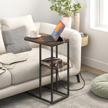 Yoobure C Shaped End Table with USB Charging Ports