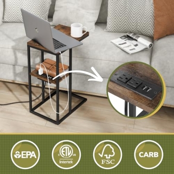 Yoobure C Shaped End Table with USB Charging Ports