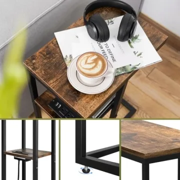 Yoobure C Shaped End Table with USB Charging Ports