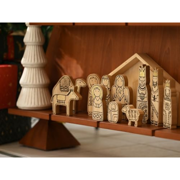 WONDROUS' DECO Wooden Nativity Set for Festive Decor