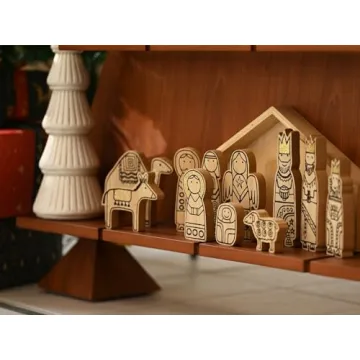 WONDROUS' DECO Wooden Nativity Set for Festive Decor