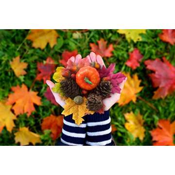Joy Bang Mini Artificial Pumpkins Lifelike Fake Maple Leaves Pine Cones Acorns and Pine Cones for Fall Thanksgiving Artificial Pumpkins Home Decorations