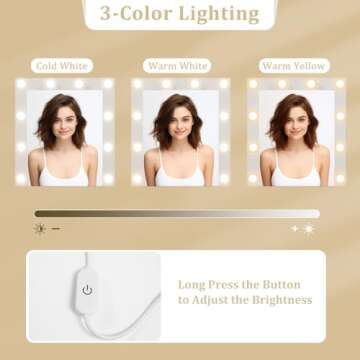 CHARMAID Vanity Desk with Mirror and Lights, White Makeup Vanity Desk with 4 Large Drawers, 2 Storage Shelves, Charging Station, 3-Color Lights Adjustable, Modern Vanity Dressing Table for Bedroom