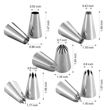 5Pcs Large Piping Tips Set, Stainless Steel Frosting Tips, Cake Decorating Tips for Cupcakes Cakes C...