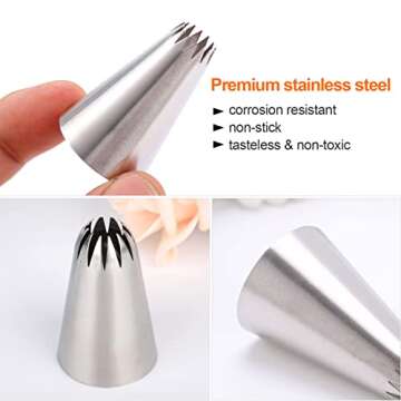 5Pcs Large Piping Tips Set, Stainless Steel Frosting Tips, Cake Decorating Tips for Cupcakes Cakes Cookies Decorating