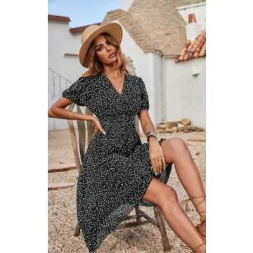 PRETTYGARDEN Womens Floral Midi Dress with Sleeves Lightweight Flowy Wrap Beach Dress Smocked Waist ...