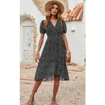 Floral Midi Wrap Dress for Women - PRETTYGARDEN