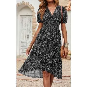 Floral Midi Wrap Dress for Women - PRETTYGARDEN