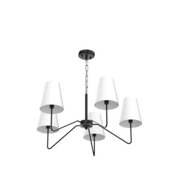 5-Light 30” Modern Chandelier with White Shades, Classic Pendant Ceiling Light Fixture for Dining Room, Black Chandelier with E12 Base Hanging Lamp for Living Room Hallway Bedroom, Height Adjustable