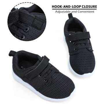 HIITAVE Toddler Boys Girls Shoes Trail Running Sneakers Athletic Tennis Shoes for Fall,School Black/White 5 M US Toddler