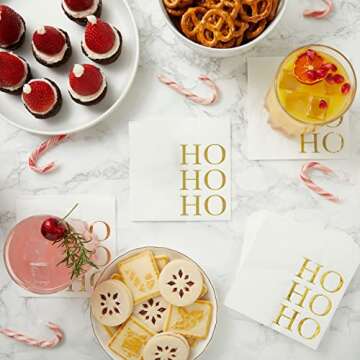 Juvale 50 Pack Christmas Cocktail Napkins, Gold Ho Ho Ho Design Holiday Party Supplies, 5 x 5 Inches...