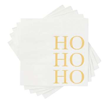 Juvale 50 Pack Christmas Cocktail Napkins, Gold Ho Ho Ho Design Holiday Party Supplies, 5 x 5 Inches, Gold Napkins for Christmas Party