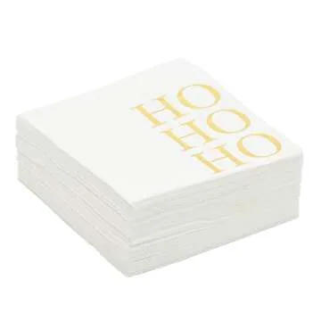 Juvale 50 Pack Christmas Cocktail Napkins, Gold Ho Ho Ho Design Holiday Party Supplies, 5 x 5 Inches, Gold Napkins for Christmas Party