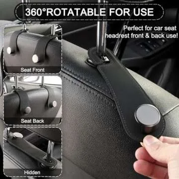 JESTOP Car Headrest Hooks, 2 Pack Leather Car Seat Storage Hanger for Purses Bags, Stylish Car Seat Organizer Hooks for Handbag Coat Umbrellas, Car Inside Accessories, Black