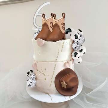 Cowboy Cake Decorations Cowboy Hat and Boot Cake Toppers Disco Ball Cake Topper Western Cowboy Cowgirl Birthday Baby Shower Party Favors