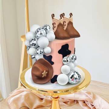 Cowboy Cake Decorations Cowboy Hat and Boot Cake Toppers Disco Ball Cake Topper Western Cowboy Cowgirl Birthday Baby Shower Party Favors