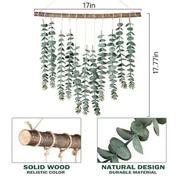 Sggvecsy 17.7‘’Eucalyptus Wall Hanging Artificial Eucalyptus Plant Fake Greenery Vine Boho Wall Decor for Apartment Bathroom Bedroom Kitchen Farmhouse Home Living Room Office Decorations