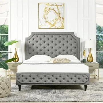 Jennifer Taylor Home Beatrice Tall Upholstered Tufted Platform Bed Frame for a Luxurious Sleep Exper...