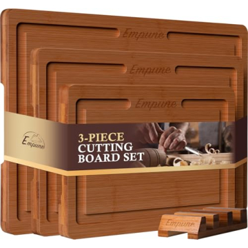 Empune Bamboo Cutting Board Set, Wood Cutting Boards for Kitchen with Holder Wooden Chopping Board f...