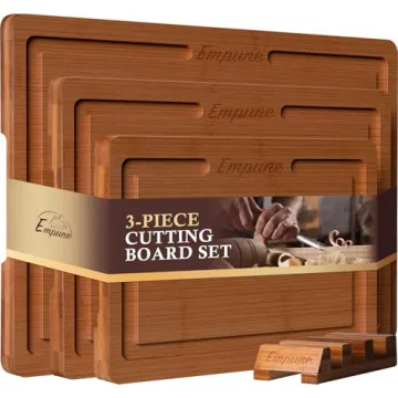 Empune Bamboo Cutting Board Set, Wood Cutting Boards for Kitchen with Holder Wooden Chopping Board f...