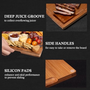 Empune Bamboo Cutting Board Set, Wood Cutting Boards for Kitchen with Holder Wooden Chopping Board for Meal Prep & Serving