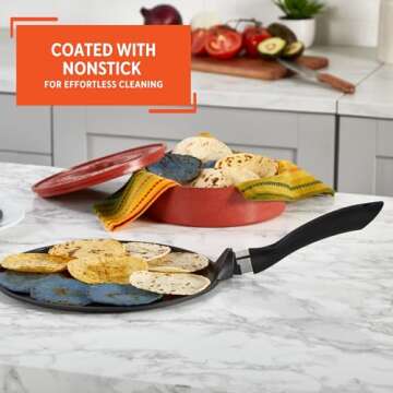 IMUSA USA 12" Nonstick Soft Touch Comal/Griddle with Handle, Black