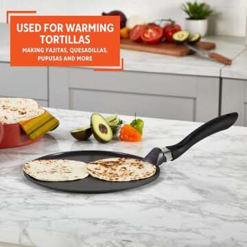 IMUSA USA 12" Nonstick Soft Touch Comal/Griddle with Handle, Black