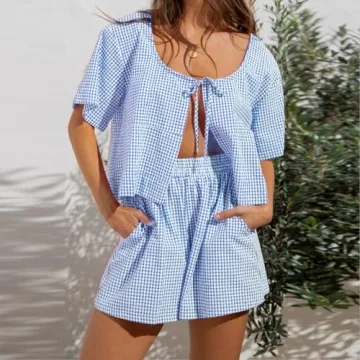 Trendy Casual Plaid Pajama Set for Women