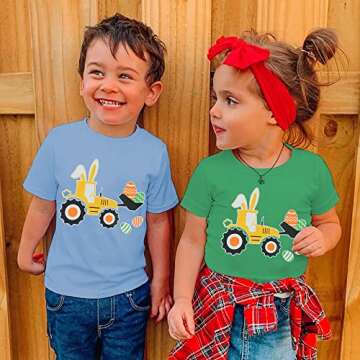 Toddler Boys Girls T-Shirt Easter Shirt Eggs Tractor Bunny Tops Kids Short Sleeve Egg Hunt Baby Tees...