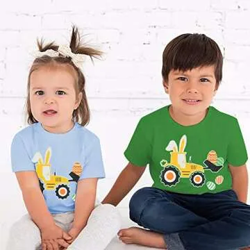 Toddler Boys Girls T-Shirt Easter Shirt Eggs Tractor Bunny Tops Kids Short Sleeve Egg Hunt Baby Tees 4T