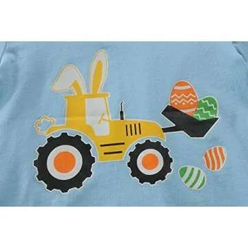 Toddler Boys Girls T-Shirt Easter Shirt Eggs Tractor Bunny Tops Kids Short Sleeve Egg Hunt Baby Tees 4T