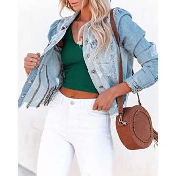 Trendy ZOLUCKY Women's Vintage Frayed Denim Jacket