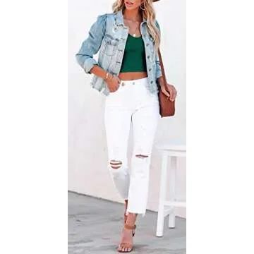 Trendy ZOLUCKY Women's Vintage Frayed Denim Jacket