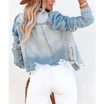 Trendy ZOLUCKY Women's Vintage Frayed Denim Jacket