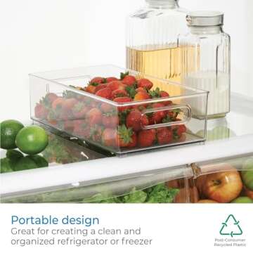 iDesign Plastic Portable Deep Storage Bin with Handles for Organizing Refrigerator, Freezer, Pantry, BPA-Free,8" x 4" x 14.5", Clear