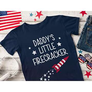 Tstars Daddy's & Mommy's Little Firecracker Memorial Day Girls Boys 4th of July Shirt Infant Toddler Kids Patriotic Shirt
