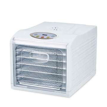 BioChef Arizona Sol Food Dehydrator with 6 x BPA FREE Stainless Steel Drying Trays & Digital Timer + Accessories - Horizontal airflow for meat, fruit, herbs and vegetables food preserver, white