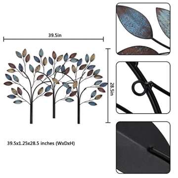 Asense 40 Inch Metal Tree Leaf Wall Art Sculptures Home Decor, Branches of Nature Tree of Life Hanging Wall Decoration for Outdoor Indoor Bedroom