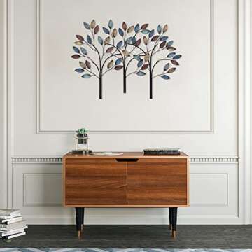 Asense 40 Inch Metal Tree Leaf Wall Art Sculptures Home Decor, Branches of Nature Tree of Life Hanging Wall Decoration for Outdoor Indoor Bedroom
