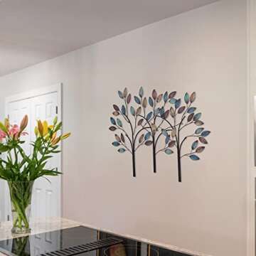 Asense 40 Inch Metal Tree Leaf Wall Art Sculptures Home Decor, Branches of Nature Tree of Life Hanging Wall Decoration for Outdoor Indoor Bedroom