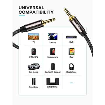 VIOY 15ft Aux Cable - High-Quality Braided 3.5mm Male to Male Cord