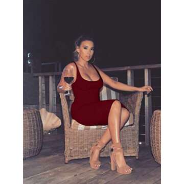 LAGSHIAN Women's Sexy Bodycon Tank Dress Sleeveless Basic Midi Club Dresses WineRed