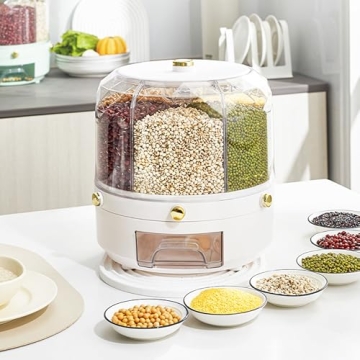 360 Rotating 6-Grid Cereal Dispenser Large Dry Food Storage