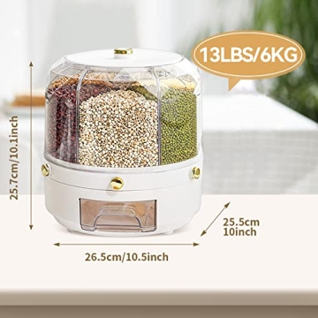 360 Rotating 6-Grid Cereal Dispenser Large Dry Food Storage