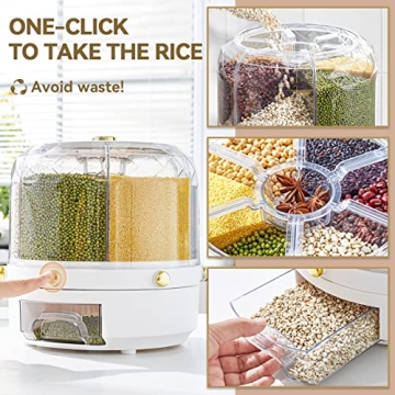 360 Rotating 6-Grid Cereal Dispenser Large Dry Food Storage