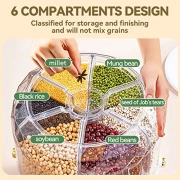 360 Rotating 6-Grid Cereal Dispenser Large Dry Food Storage